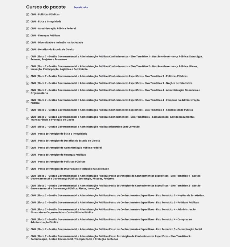 O rateio do curso CNU 2025 – Concurso Nacional Unificado (Bloco Temático 7 - Gestão Governamental e Administração Pública) – ESTRATÉGIA é composto por vídeos e pdfs. O envio é feito via Gmail e Drive, em até 24 horas.